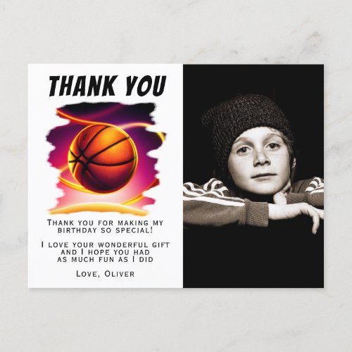 Basketball Ball Sports Photo Birthday Thank You   Postcard