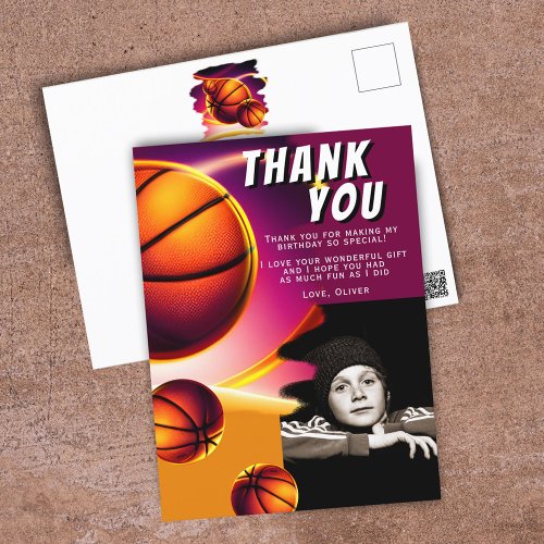 Basketball Ball Sports Photo Birthday Thank You  Postcard