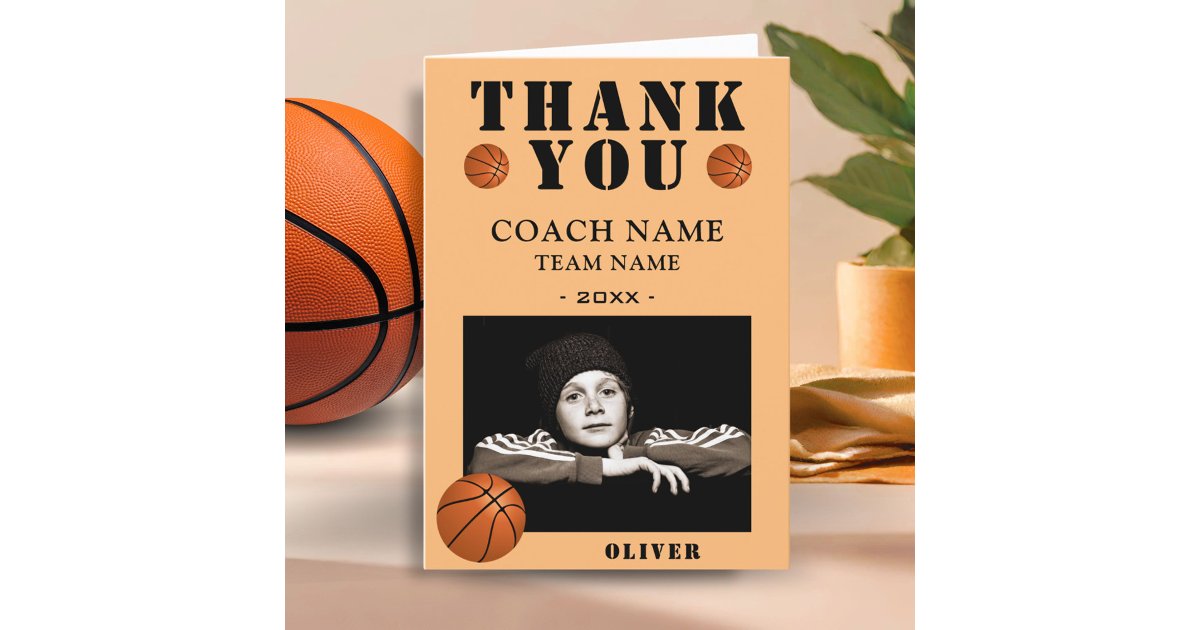 Basketball Ball Sports Photo Coach Thank You Card | Zazzle