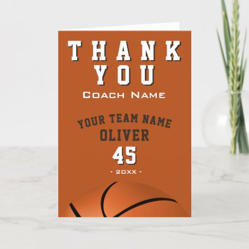 Basketball Ball Sports Thank you Coach  - Basketball Balls Sports Thank you Coach Card. Basketball thank you coach card with coach name, team name, year, player`s name and number. Great thank you card for the basketball team coach!