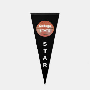Basketball Ball & Star Text on Black Pennant Flag