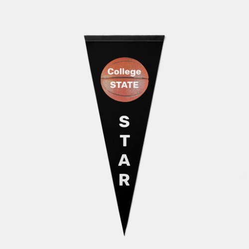 Basketball Ball  Star Text on Black Pennant Flag
