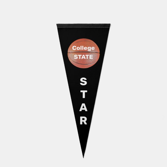 Basketball Ball & Star Text on Black Pennant Flag (Front)