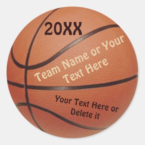 Basketball Ball Stickers Type YEAR TEAM Message Classic Round Sticker