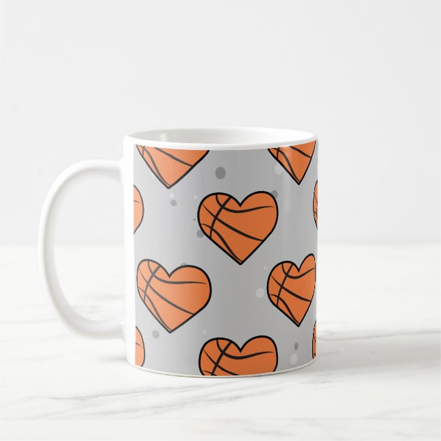 Basketball Ball Texture In Heart Shape - Pattern  Coffee Mug (Left)