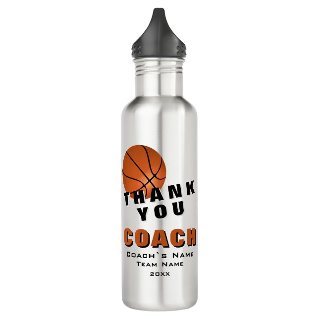 Basketball Ball Thank you Coach  Stainless Steel Water Bottle (Left)