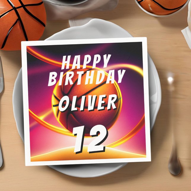Basketball Ball Vivid Sports Happy Birthday  Napkins (Creator Uploaded)