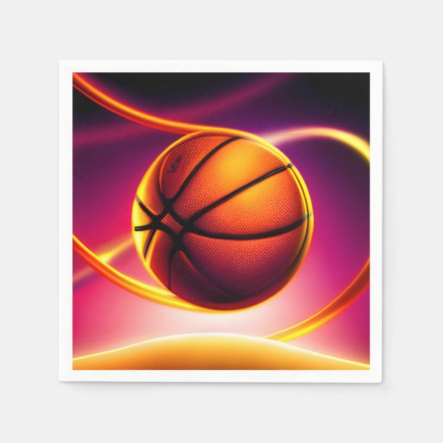 Basketball Ball Vivid Sports Happy Birthday Party Napkins (Front)