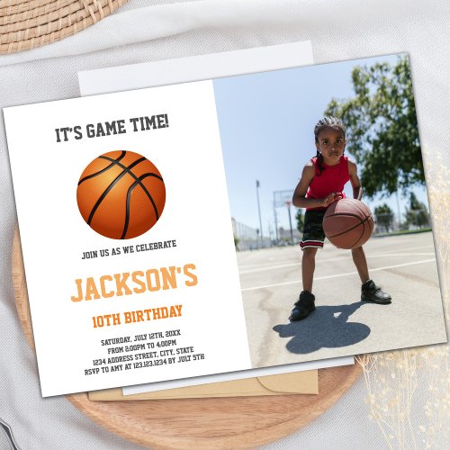 Basketball Ball White Invitations with photo