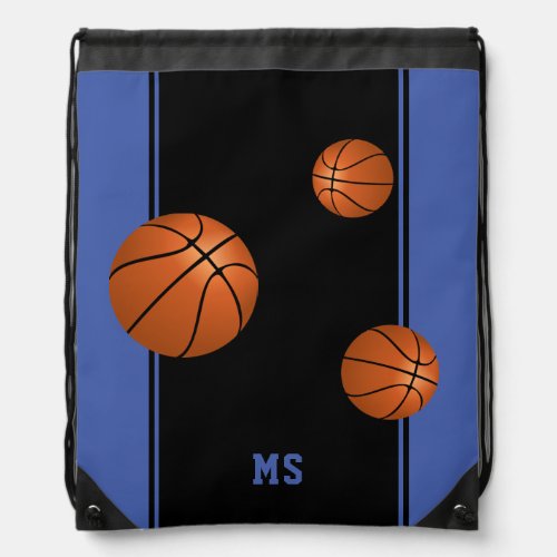 Basketball Balls Blue Black Monogram Drawstring Bag - Basketball Balls Blue Black Monogram Drawstring bag. Great for a boy or girl who loves basketball. Customize with your monogram, name or erase it.