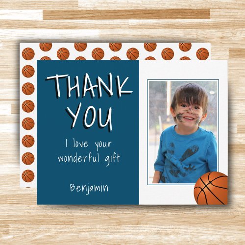 Basketball Balls Blue Boy Photo Thank you Birthday Postcard