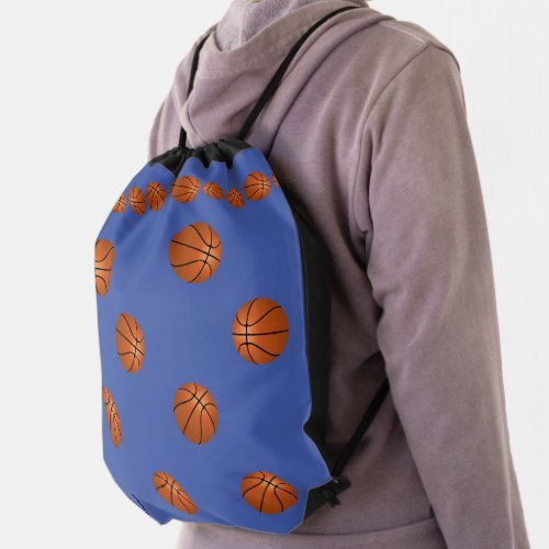 Basketball Balls Blue Pattern Kids Drawstring Bag