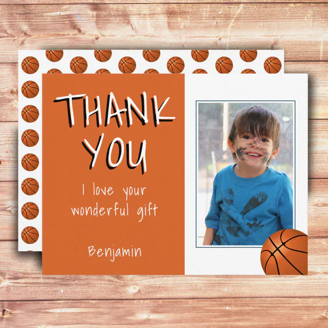 Basketball Balls Boy Photo Thank you Birthday Postcard | Zazzle