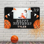 Basketball Balls Flags Black Kids Photo Birthday Banner<br><div class="desc">Basketball Balls Flags Black Kids Photo Birthday Banner. The design has two basketballs and birthday party bunting flags in orange, black and white colors on a black background. Add your photo and personalize it with your name, age and text and make your own birthday party banner. Great for boys and...</div>
