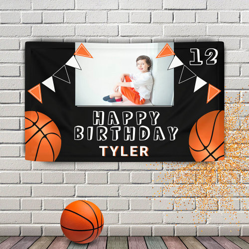 Basketball Balls Flags Black Kids Photo Birthday