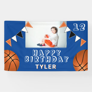Basketball Balls Flags Kids Photo Birthday Banner