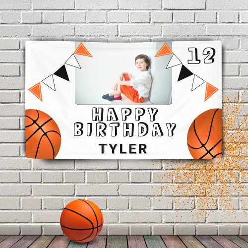 Basketball Balls Flags Kids Photo Birthday Party Banner