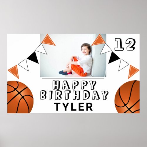 Basketball Balls Flags Kids Photo Birthday Party  Poster