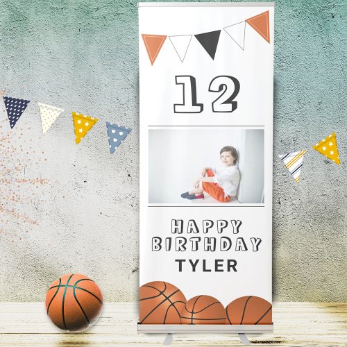 Basketball Balls Flags Kids Photo Birthday Party Retractable Banner