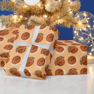 Basketball Balls Kids Name Orange Christmas Wrapping Paper