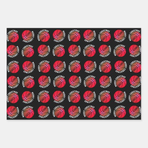 Basketball Balls Kids Name Pink Sports Christmas Wrapping Paper Sheets