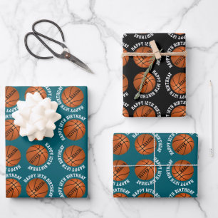 Basketball Balls Kids Name Sports Happy Birthday Wrapping Paper Sheets