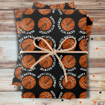 Basketball Balls Kids Name Sports Happy Birthday  Wrapping Paper Sheets<br><div class="desc">Basketball Balls Kids Name Sports Happy Birthday Personalized Wrapping Paper Sheets. Basketball ball pattern with happy birthday text and custom name on a black background. Personalize with your name and age. You can change any text.</div>