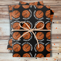 Basketball Balls Kids Name Sports Happy Birthday  Wrapping Paper Sheets