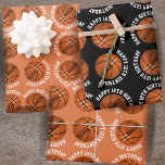 Basketball Balls Kids Name Sports Happy Birthday  Wrapping Paper Sheets<br><div class="desc">Basketball Balls Kids Name Sports Happy Birthday Personalized Wrapping Paper Sheets. Basketball ball pattern with happy birthday text and custom name on a black and orange background. Personalize with your name and age. You can change any text.</div>