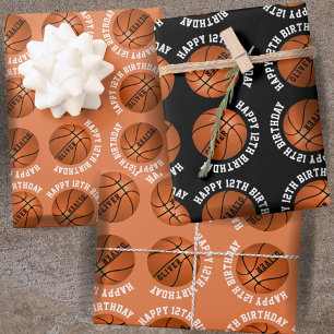 Basketball Balls Kids Name Sports Happy Birthday Wrapping Paper Sheets