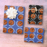 Basketball Balls Kids Name Sports Happy Birthday  Wrapping Paper Sheets<br><div class="desc">Basketball Balls Kids Name Sports Happy Birthday Personalized Wrapping Paper Sheets. Basketball ball pattern with happy birthday text and custom name on a black and blue background. Personalize with your name and age. You can change any text.</div>