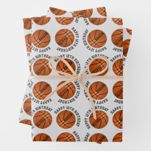 Basketball Balls Kids Name Sports Happy Birthday  Wrapping Paper Sheets