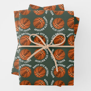 Basketball Balls Kids Name Sports Happy Birthday  Wrapping Paper Sheets