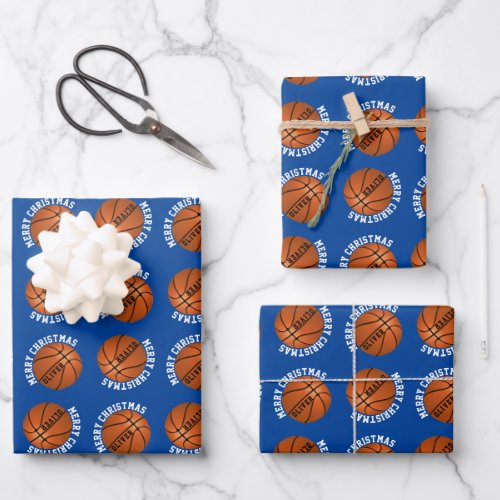 Basketball Balls Kids Name Sports Merry Christmas Wrapping Paper Sheets