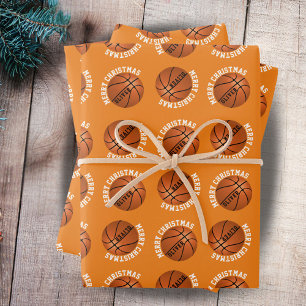 Basketball Balls Kids Name Sports Merry Christmas Wrapping Paper Sheets