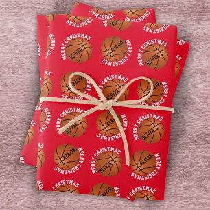 Basketball Balls Kids Name Sports Merry Christmas Wrapping Paper Sheets