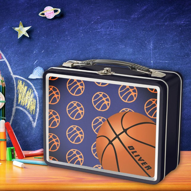 Basketball Balls Pattern Sports Name Boy  Metal Lunch Box (Creator Uploaded)
