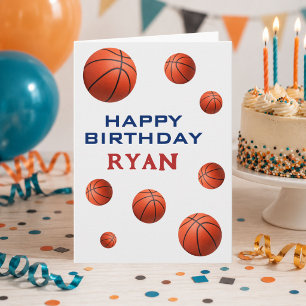 Basketball Balls Personalized Happy Birthday Kids Card