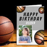 Basketball Balls Sports Kids Happy Birthday Photo Card<br><div class="desc">Basketball Balls Sports Kids Happy Birthday Photo Card. Basketball-themed birthday card with a name,  photo and orange silver basketball balls.  Add your message inside or erase it.</div>