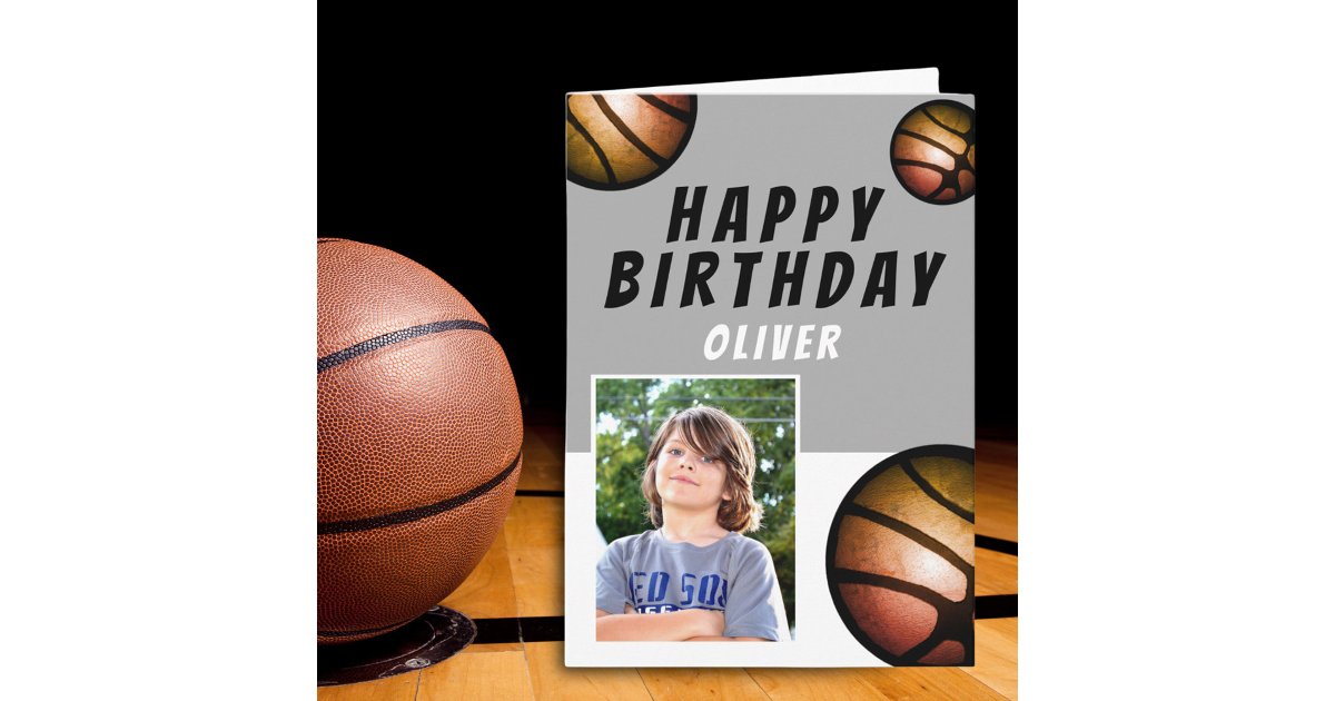 Basketball Balls Sports Kids Happy Birthday Photo Card | Zazzle