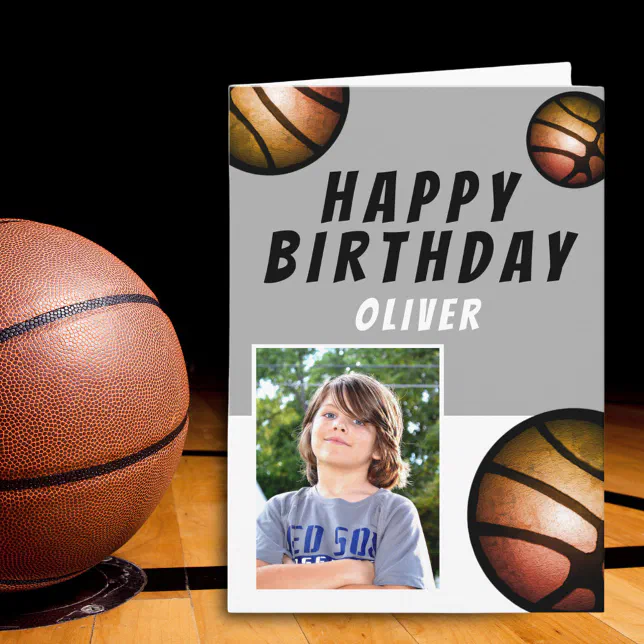 Basketball Balls Sports Kids Happy Birthday Photo Card | Zazzle