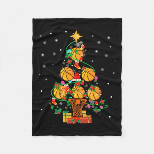 Basketball Balls X_mas Tree Lights Basketball Play Fleece Blanket