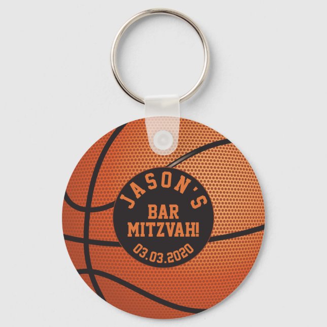 Basketball Bar Mitzvah Favor Keychain Orange Black (Front)