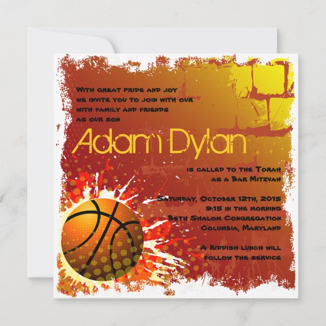 Basketball Bar Mitzvah Invitation (Front)