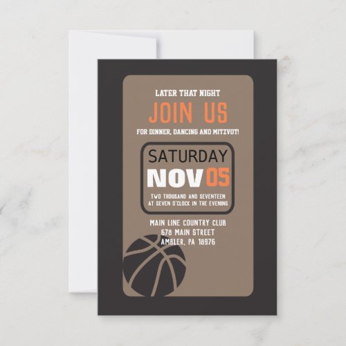 BASKETBALL Bar Mitzvah Invitation Party Card