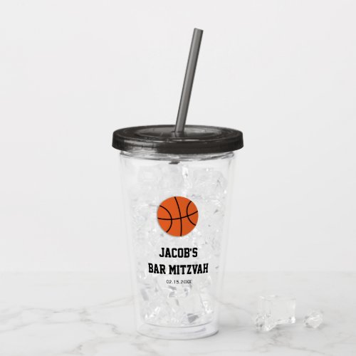 Basketball Bar Mitzvah Personalized Acrylic Tumbler