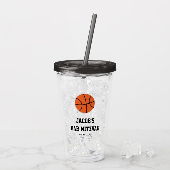 Basketball Bar Mitzvah Personalized Acrylic Tumbler (Back Ice)