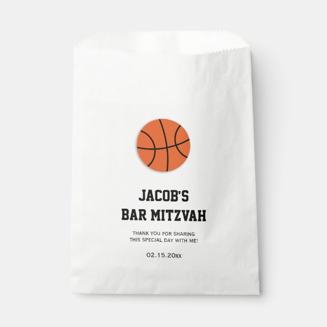 Basketball Bar Mitzvah Personalized Favor Bag (Front)