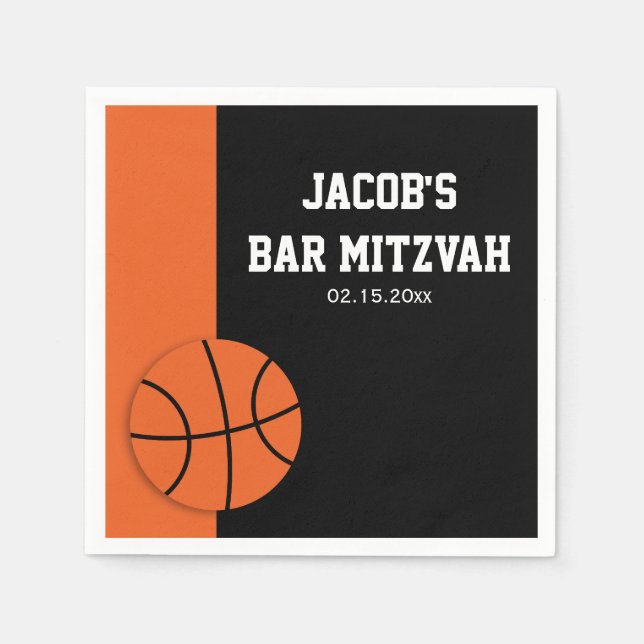 Basketball Bar Mitzvah Personalized Napkins (Front)