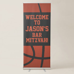 Basketball Bar Mitzvah Personalized Orange Black Retractable Banner